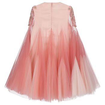 Girls Pink Floral & Bow Embellished Cape Dress