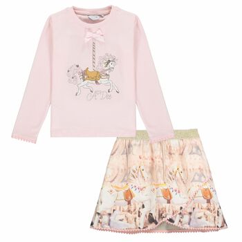 Girls Pink & Champagne Skirt Set