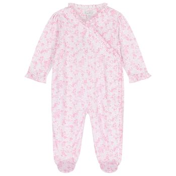Baby Girls White & Pink Old English Roses Babygrow