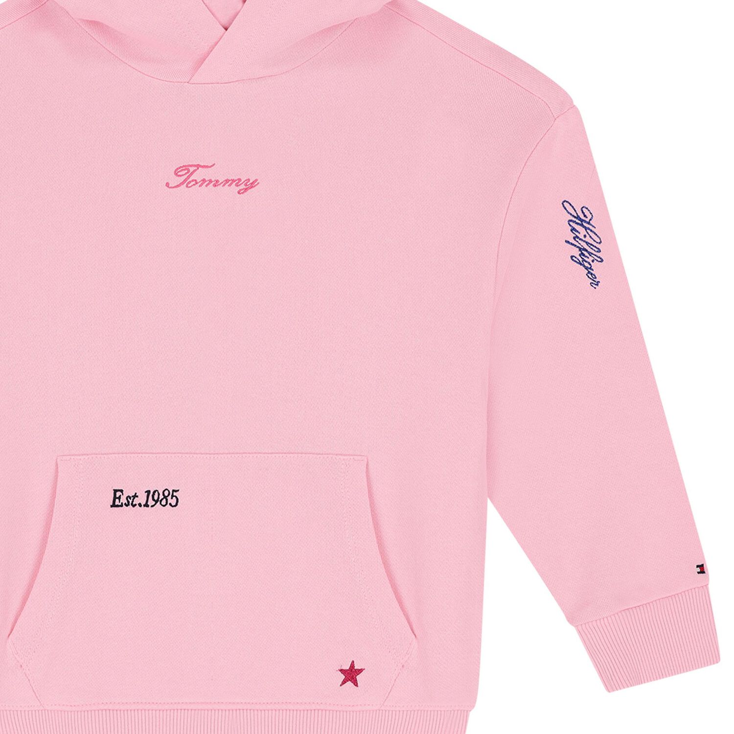 Girls Pink Logo Star Hooded Top, 1, hi-res