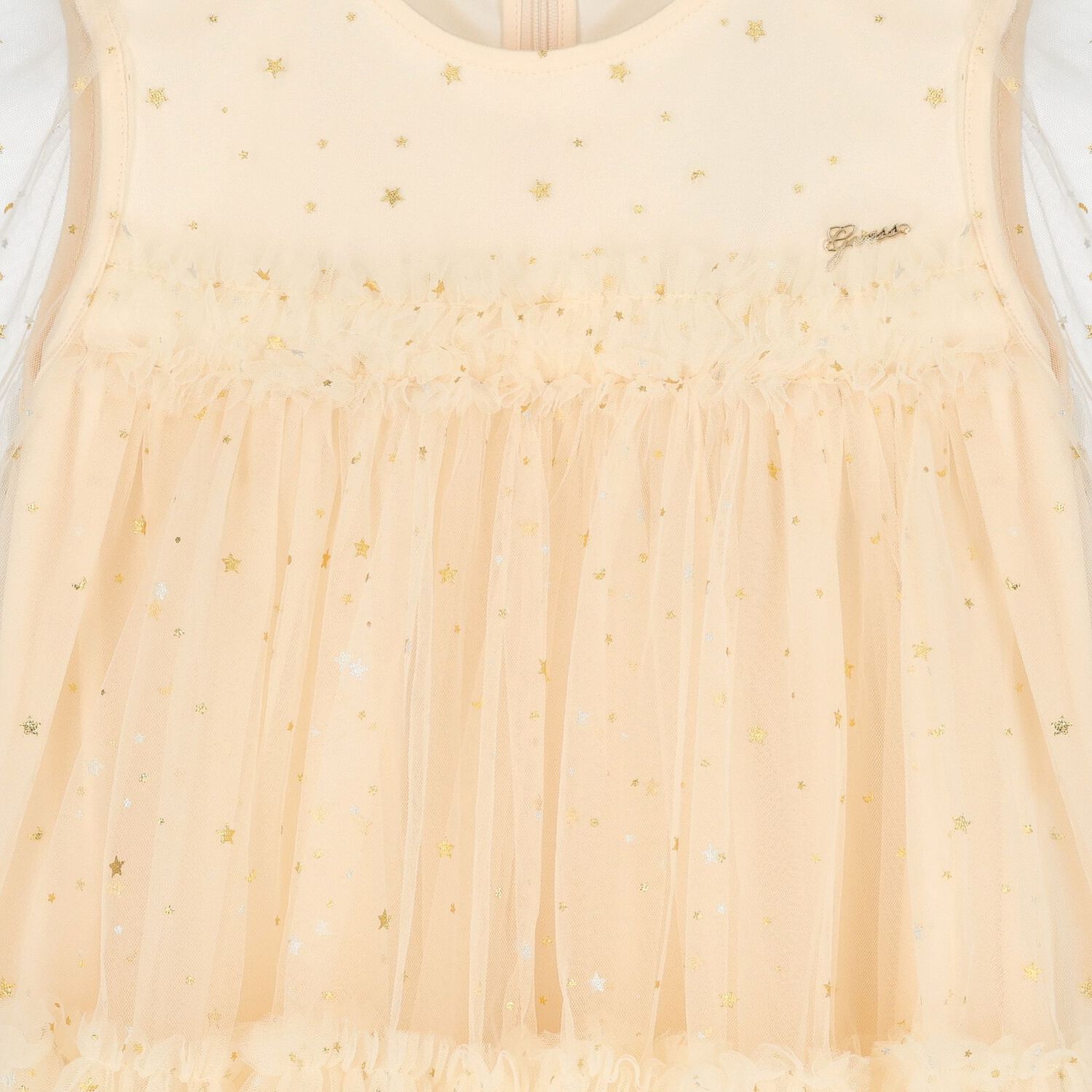 Girls Beige Stars Tulle Dress, 1, hi-res