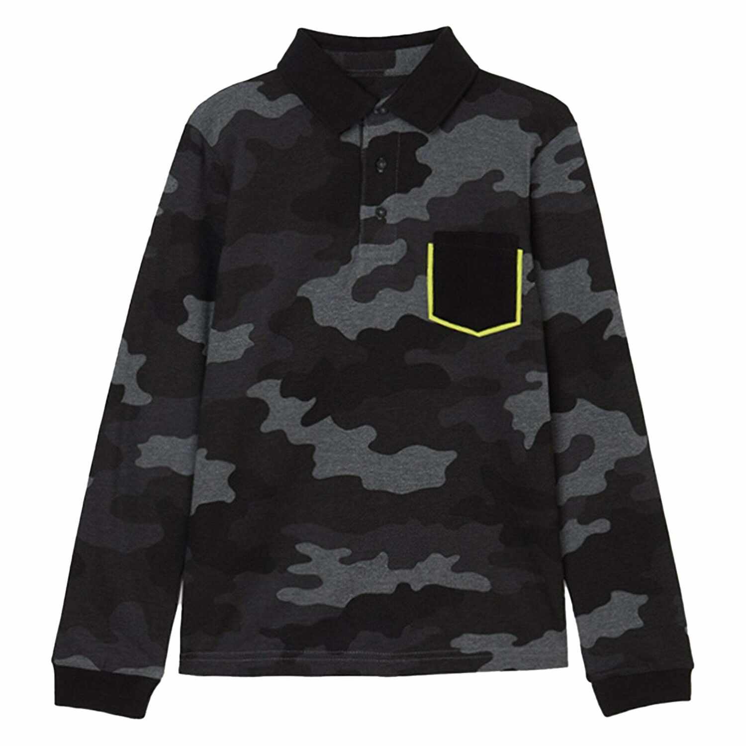 Boys Long Sleeve Camo Polo Shirt, 1, hi-res