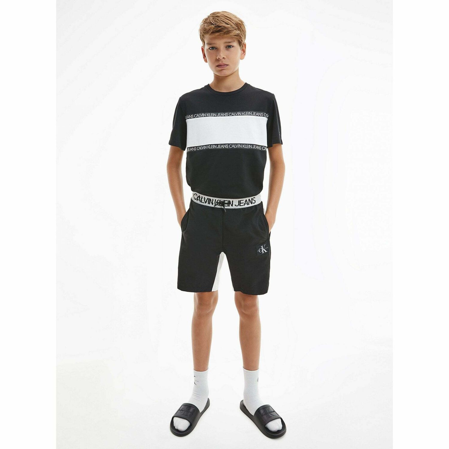 Boys Black & Grey Logo Shorts, 1, hi-res image number null