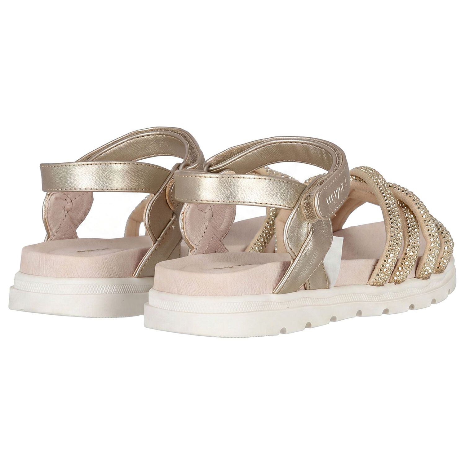 Girls Gold Logo Sandals , 1, hi-res