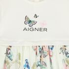 Younger Girls Ivory Butterflies Logo Dress, 1, hi-res