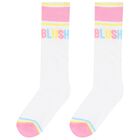 Girls White & Yellow Logo Socks ( 2-Pack ), 1, hi-res