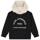 Boys Black & Beige Logo Hooded Top, 2, hi-res