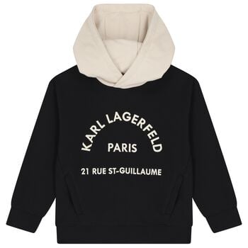Boys Black & Beige Logo Hooded Top