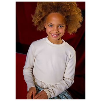 Girls Beige Ribbed Long Sleeve Top
