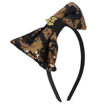 Girls Black & Gold Leopard Bow Headband