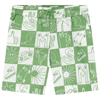 Boys Green & White Logo Shorts