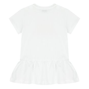 Younger Girls White Logo Flower Dress