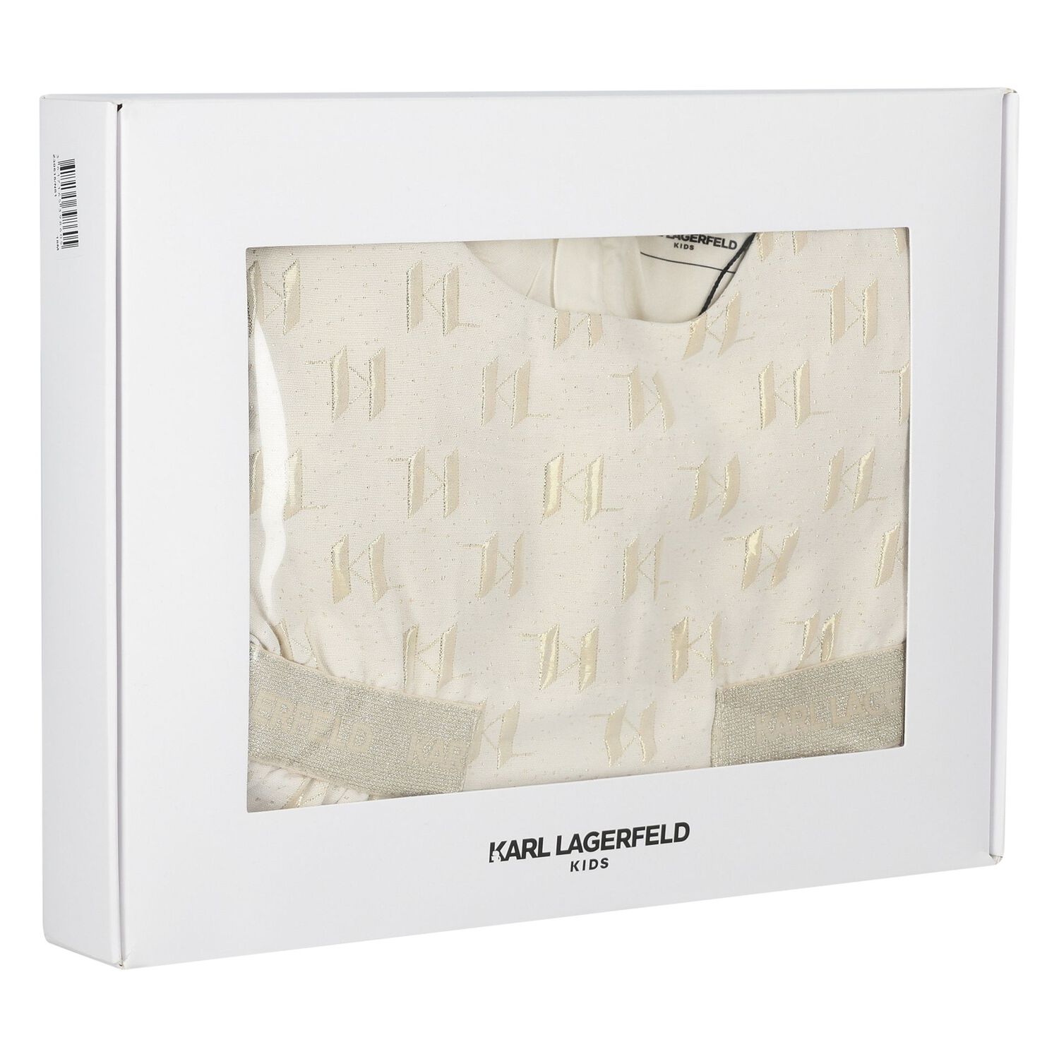 Girls Ivory & Gold Logo Jacquard Dress, 1, hi-res image number null