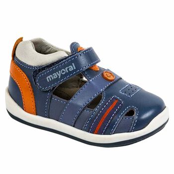 Younger Boys White & Navy Blue Leather Shoes