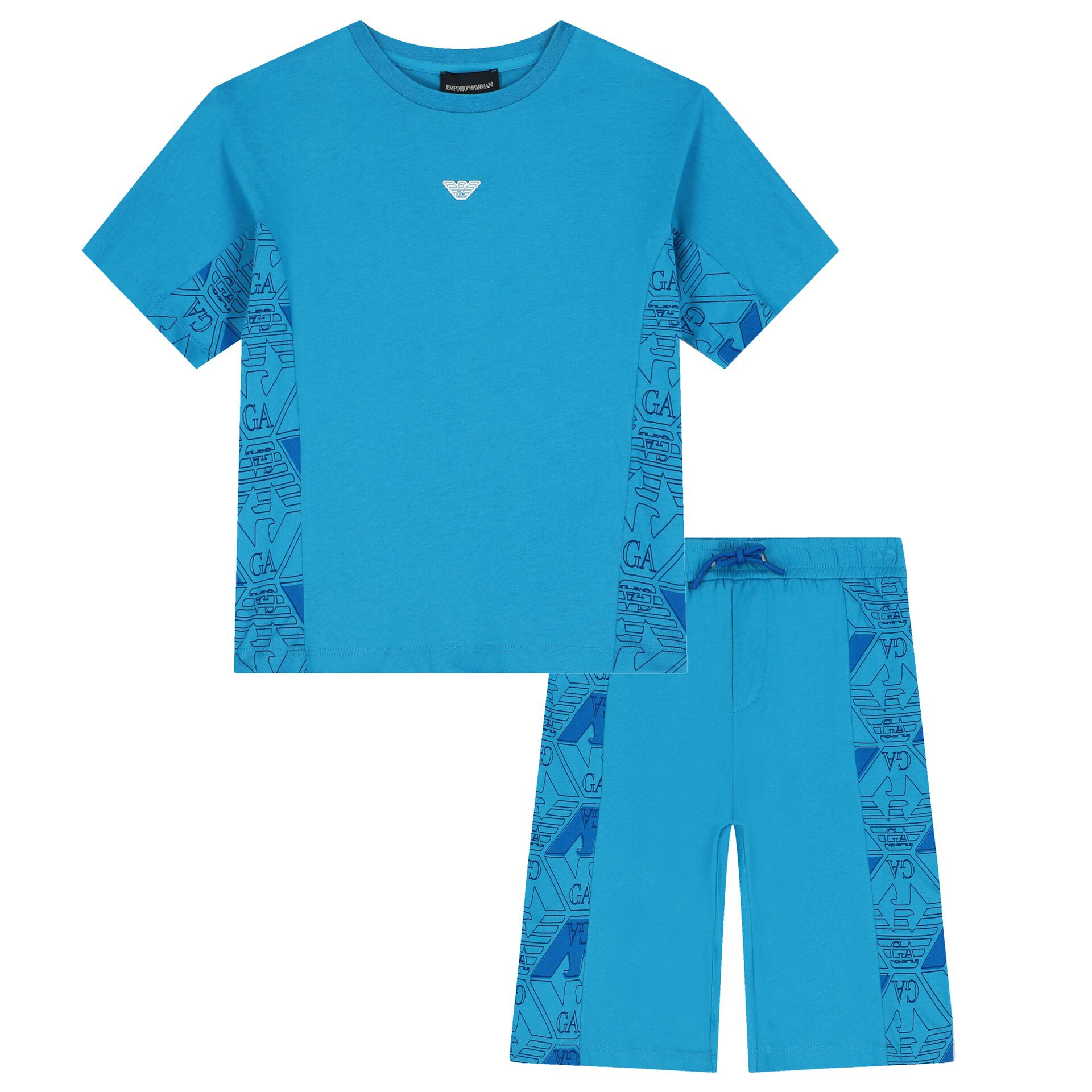 Emporio Armani Kids logo-print abstract-pattern shorts - Blue