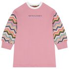Girls Pink Zigzag Long Sleeve Dress, 1, hi-res