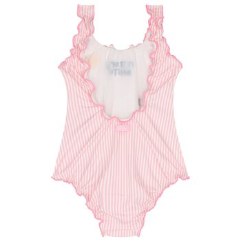 Girls Pink & White Striped Swimsuit
