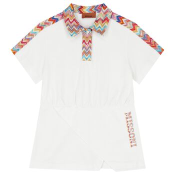Girls White Logo Zig Zag Dress