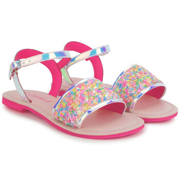 Girls Iridescent Silver Sequin Sandals