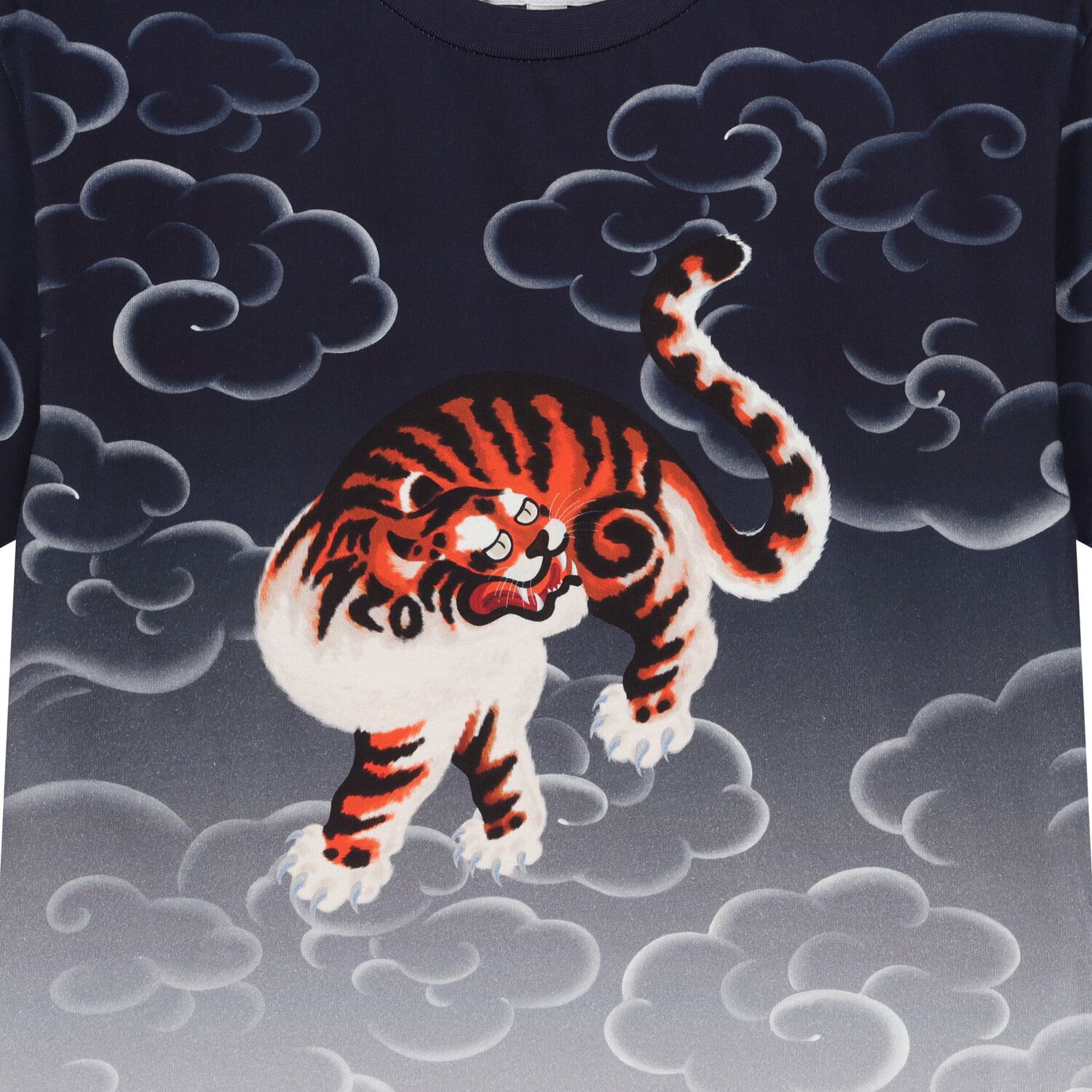 Navy Blue & White Tiger Logo Ombre T-Shirt, 1, hi-res image number null