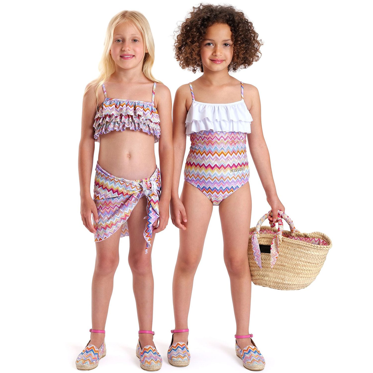 Girls Multi-Coloured Zig Zag Swimsuit, 1, hi-res