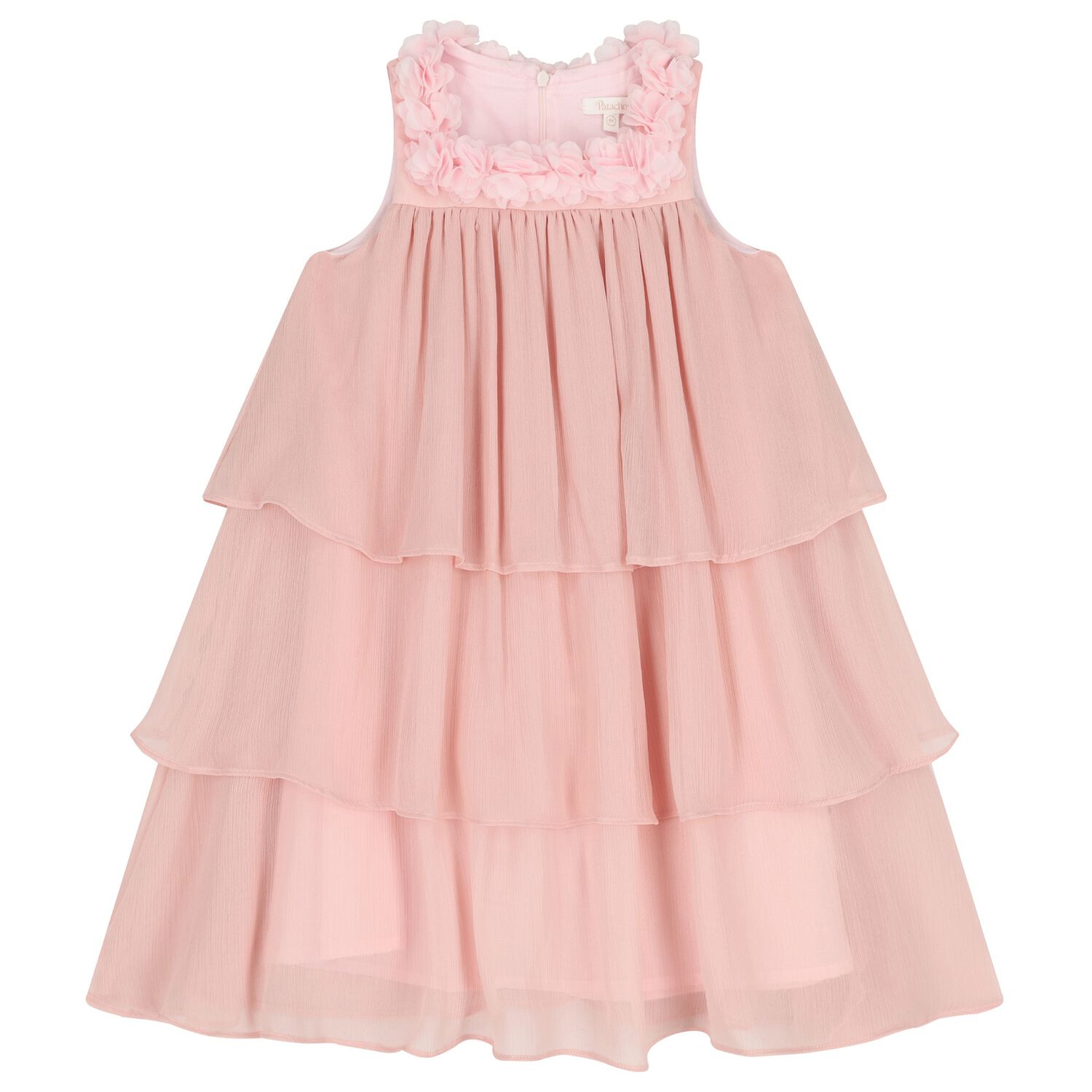 Girls Pink Flower Tiered Dress, 1, hi-res
