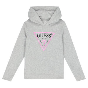 Girls Grey Logo Hooded Top