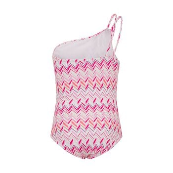 Girls White & Pink Zig Zag Swimsuit