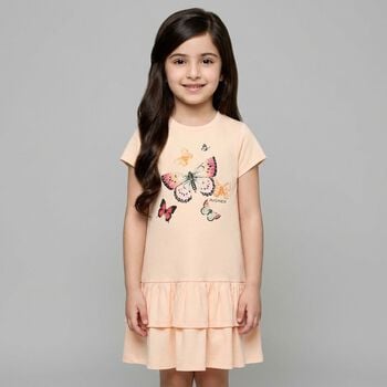 Girls Pink Butterflies Logo Dress