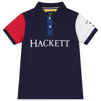 Boys Navy Cotton Logo Polo Shirt