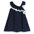 Girls Navy Blue & White Chiffon Dress, 1, hi-res