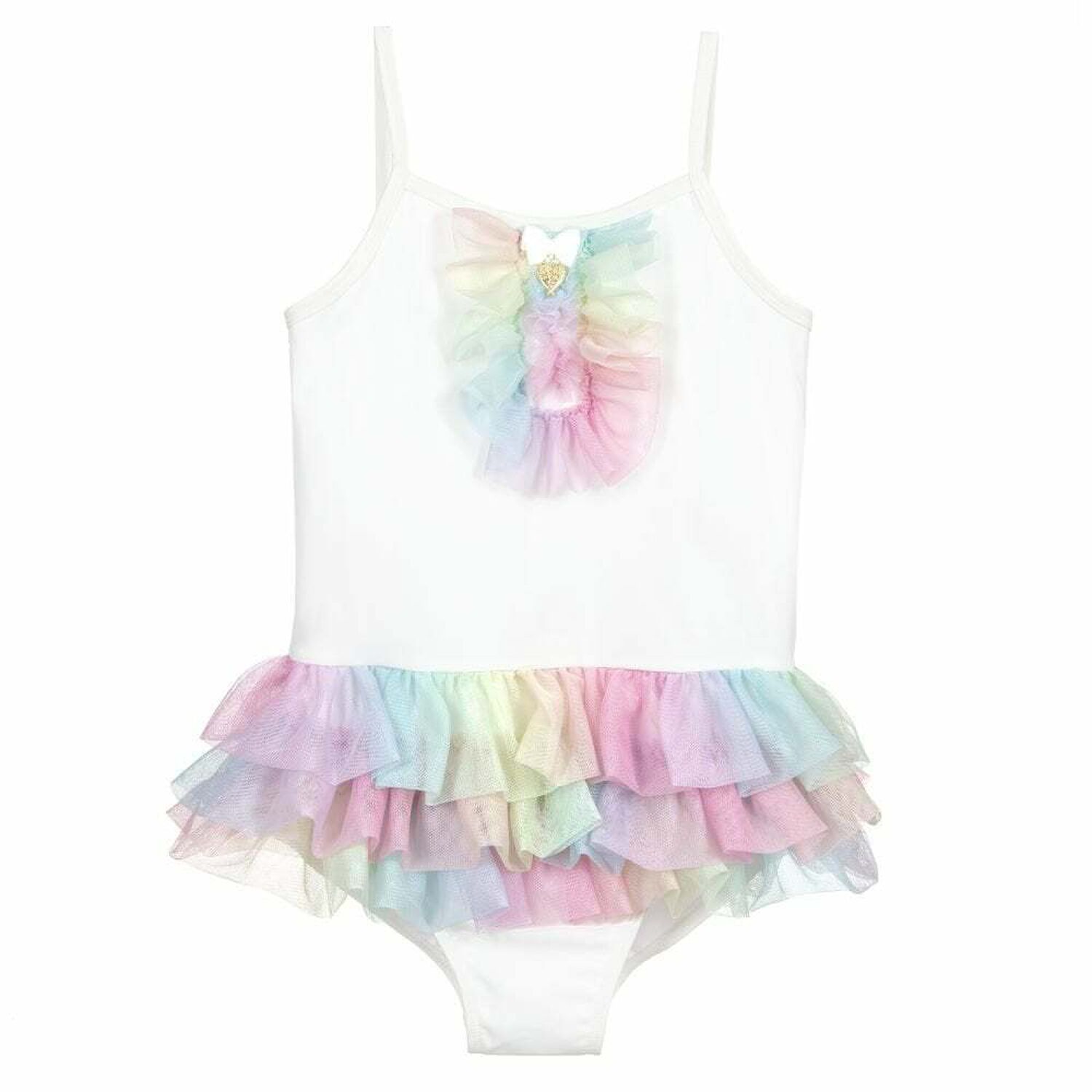 Girls White & Rainbow Tulle Swimsuit, 1, hi-res image number null