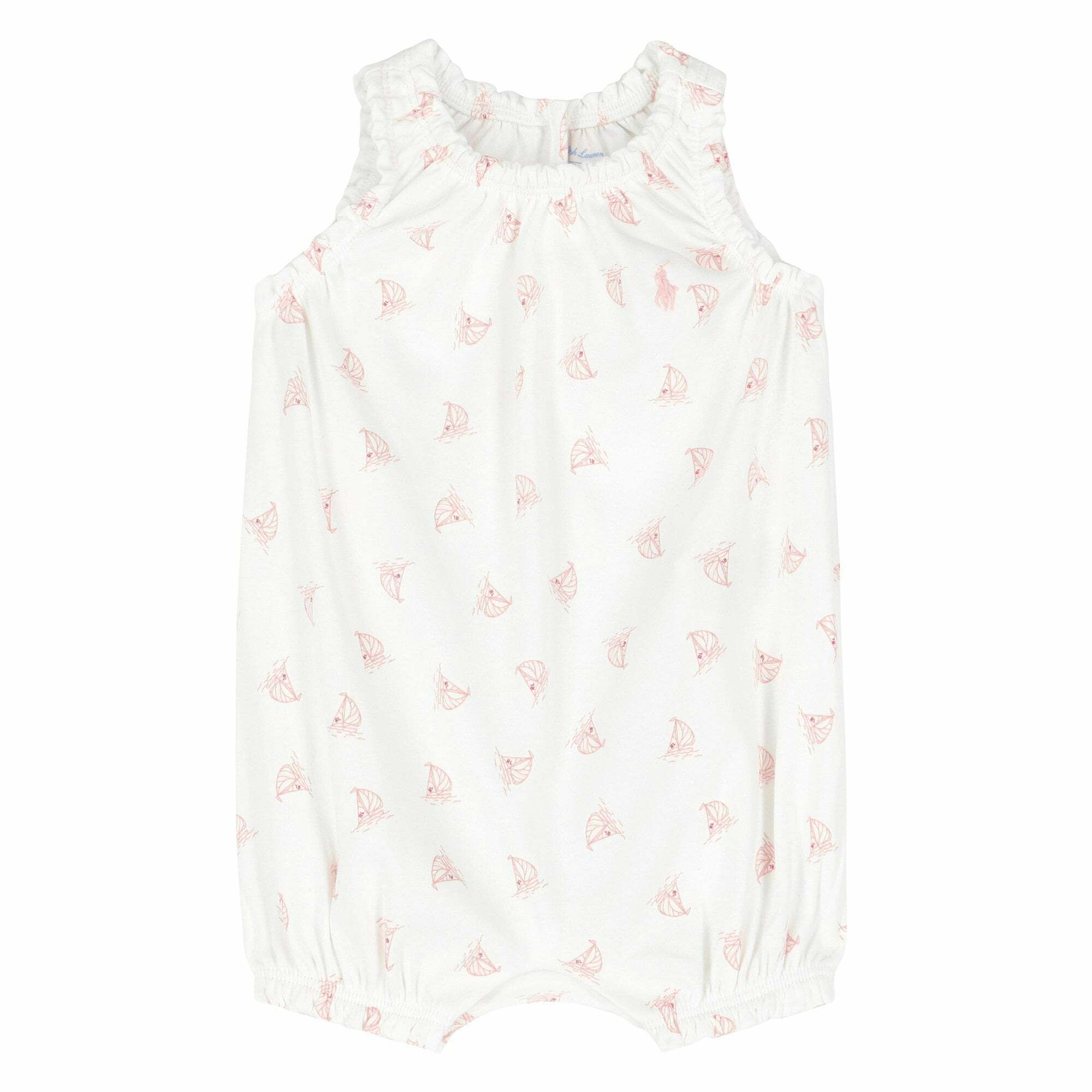 キッズワンピース・オールインワン POLO RALPH LAUREN WHITE AND PINK COTTON JUMPSUITS Cotton Polo Coverall | One-Pieces BABY GIRL (0-24 months