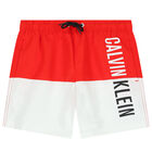 Boys Red & White Logo Swim Shorts, 3, hi-res