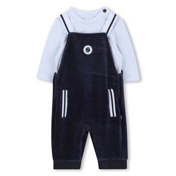 Baby Boys Navy Blue & Blue Logo Dungaree Set