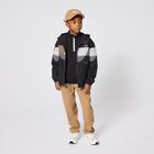 Boys Black Logo Hooded Zip Up Top, 1, hi-res
