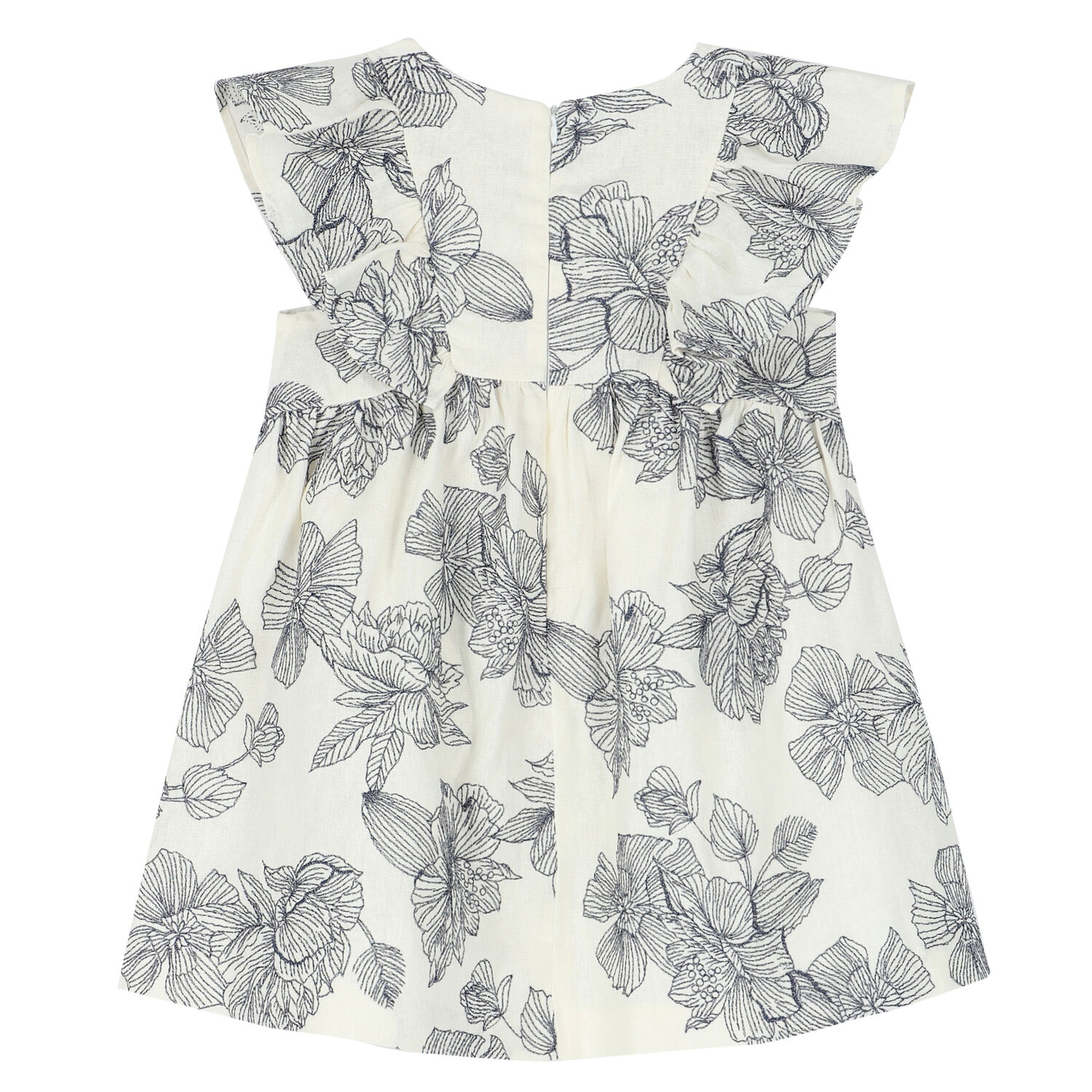 Girls White Floral Dress, 1, hi-res