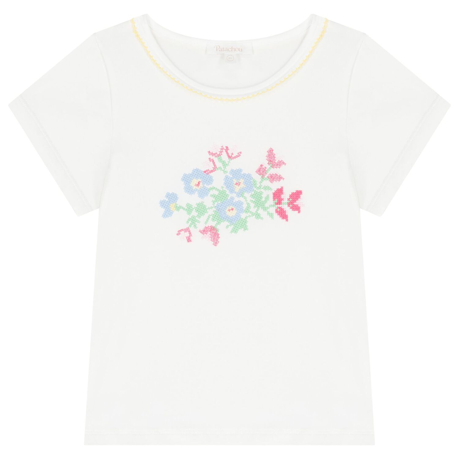 طقم تنورة بطبهة الزهور باللون الأبيض للبنات, 1, hi-res