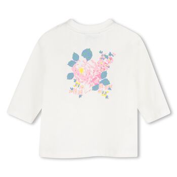 Younger Girls Ivory Floral Logo Long Sleeve Top