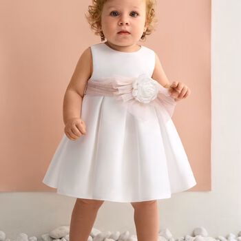Younger Girls White Satin Dress