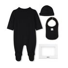 Baby Boys Black Logo Babygrow Gift Set, 1, hi-res