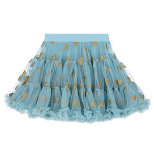 Girls Blue & Gold Hearts Tulle Skirt
