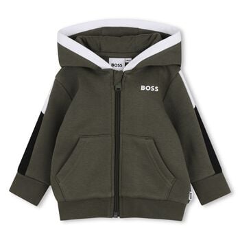 Younger Boys Green Hooded Zip Up Top
