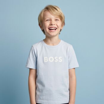 Boys Mini Me Blue Logo T-Shirt