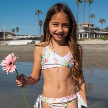 Girls Pink & Aqua Floral Bikini