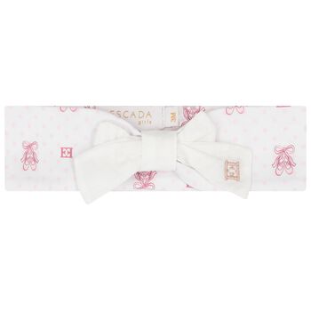 Baby Girls White & Pink Logo Headband