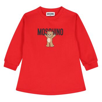 Younger Girls Red Teddy Bear Logo Dress