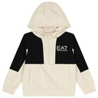 Boys Black & Ivory Logo Hooded Zip Up, 1, hi-res