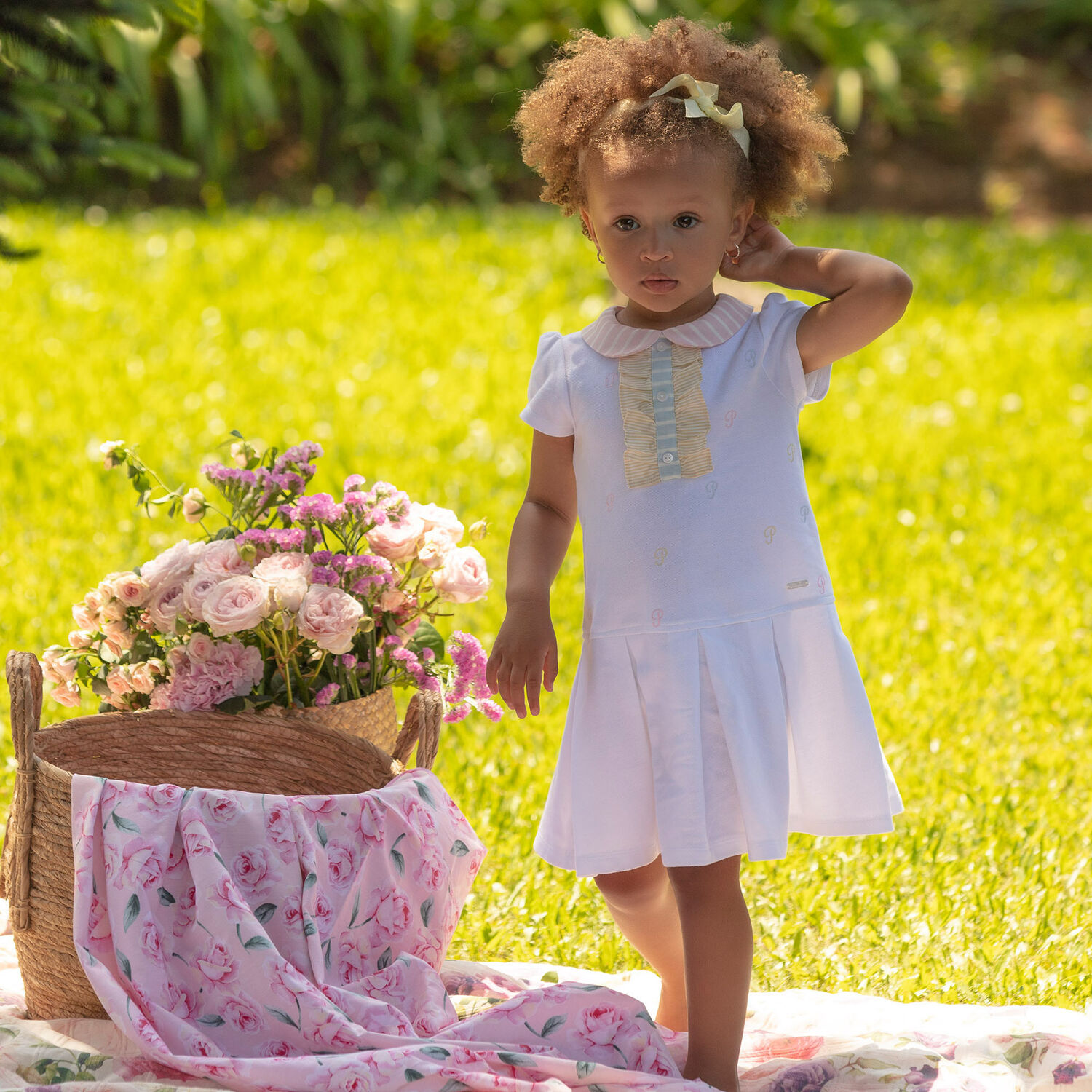 Younger Girls White Logo Polo Dress, 1, hi-res