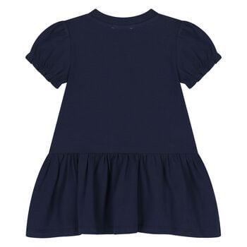 Younger Girls Navy Blue Teddy Bear Logo Dress